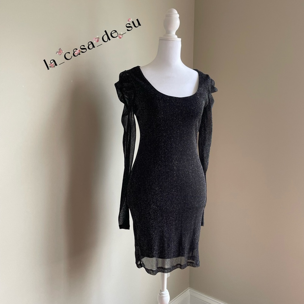 Wet Seal Black Metallic Sparkle Dress Cocktail Party Club Wear Dress